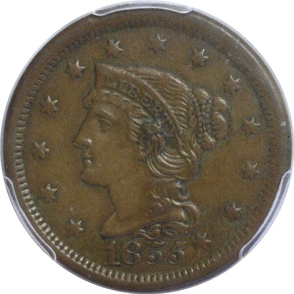 1855 Large Cent. Knob on Ear.  -  PCGS AU-55 - Image 2