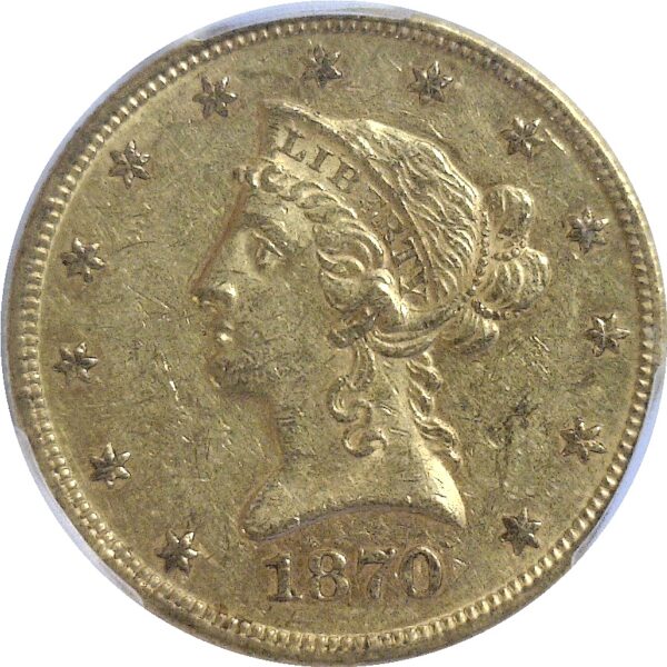 1870 $10 Liberty  -  PCGS AU-58.  CAC - Image 2