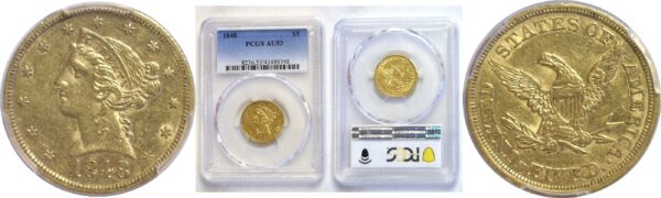 1848.  $5 Liberty.  -  PCGS. AU-53.