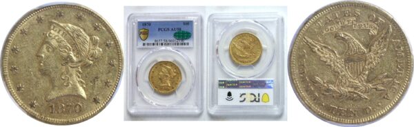 1870 $10 Liberty  -  PCGS AU-58.  CAC