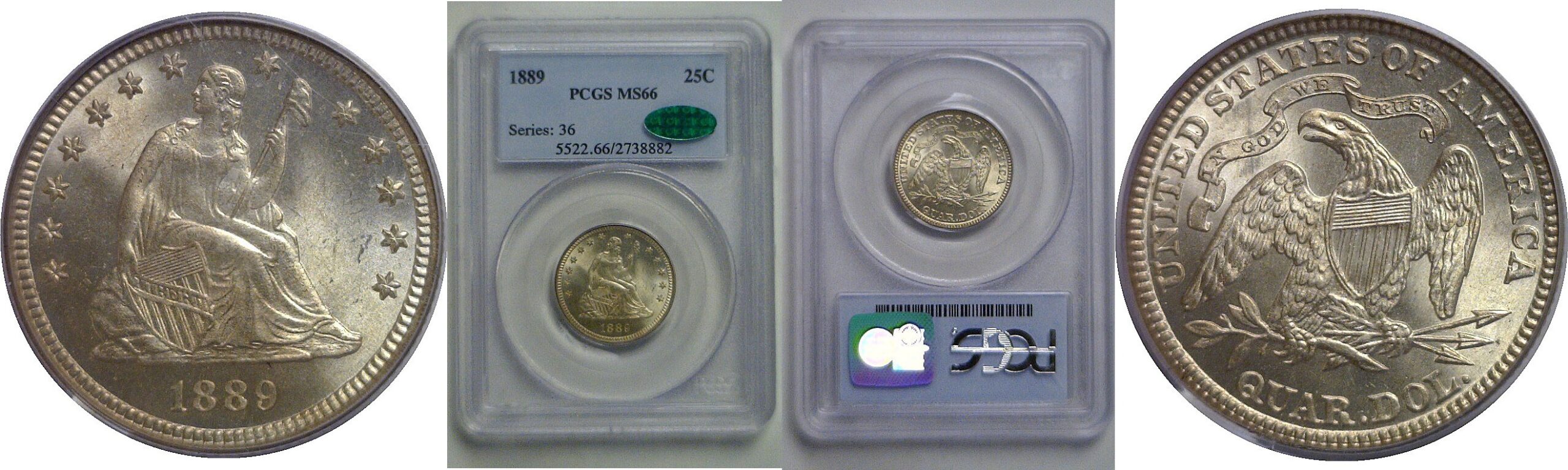 1889 Seated Liberty Quarter  -  PCGS MS-66  CAC