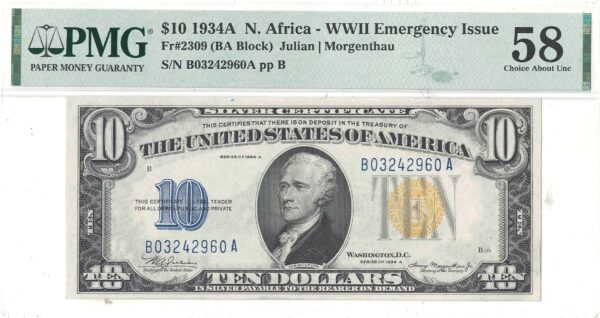 1934-A $10 North Africa Fr 2309 PMG 58 - Image 2