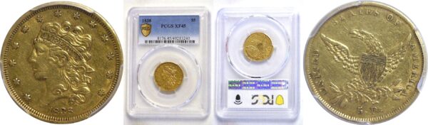 1838 $5 Classic  -  PCGS. XF-45.