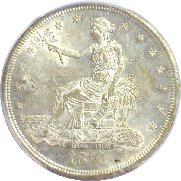 1874-CC Trade Dollar  -  PCGS AU-58  Chop Mark - Image 2