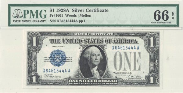 1928-A $1 Silver Certificate Fr 1601 PMG 66 EPQ - Image 2