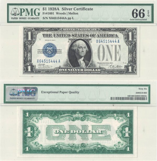 1928-A $1 Silver Certificate Fr 1601 PMG 66 EPQ