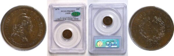 1870  Pattern Dime. J-858.  -  PCGS PR-65. BN.   CAC