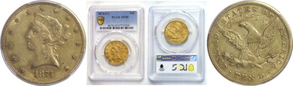 1874-CC . $10 Liberty.  -   PCGS. XF-45.