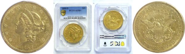 1858-O.  $20 Liberty.  -   PCGS. AU-55+.