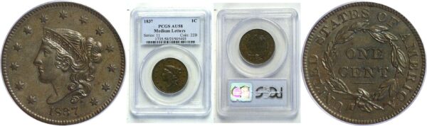 1837 Large Cent.   -   PCGS AU-58