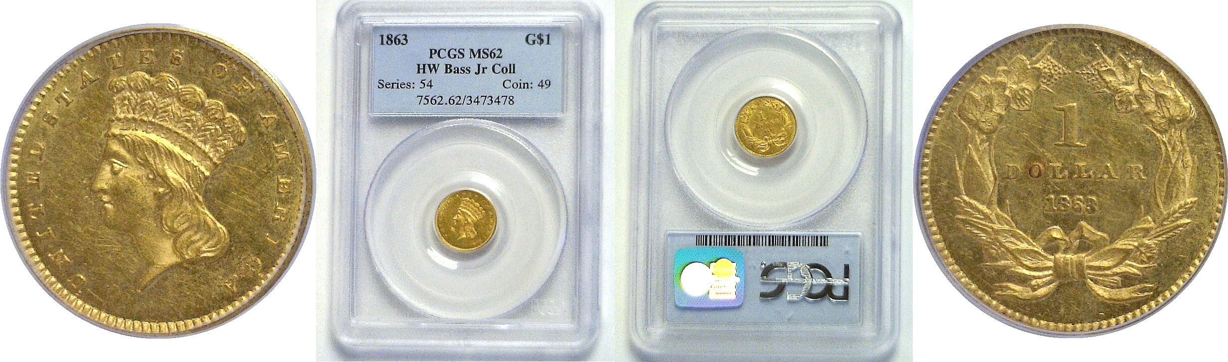 1863.  One Dollar Gold Coin.  -  PCGS. MS-62.