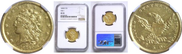 1838-D. $5 Classic.  -  NGC. XF-45.