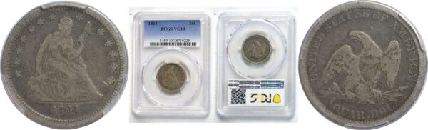 1864 Seated Liberty Quarter  -  PCGS VG-10