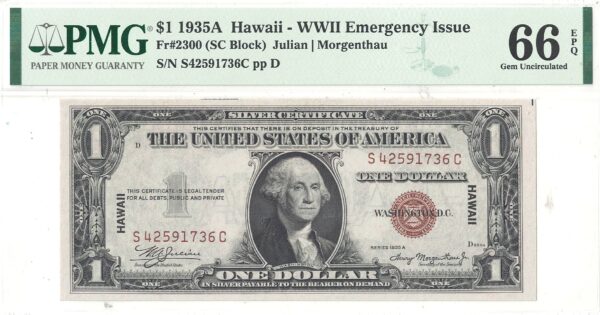 1935-A $1 Hawaii Overprint Silver Certificate PMG 66 EPQ Fr 2300 - Image 2