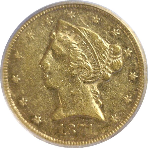1871-CC $5 Liberty  -  PCGS. AU-50. - Image 2