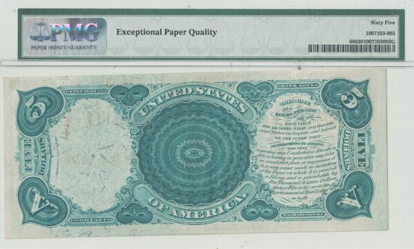 1875 $5 Legal Tender Note Fr-68 PMG Gem CU-65 EPQ - Image 3