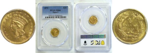 1873 One Dollar Gold Coin  -  PCGS MS-61