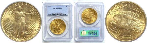 1913-S $20 St. Gaudens  -  PCGS MS-63
