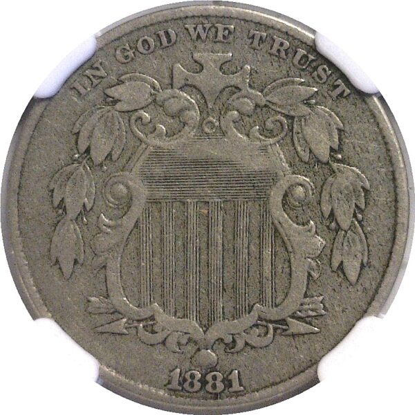 1881 Shield Nickel   -   NGC VF-30  CAC - Image 2