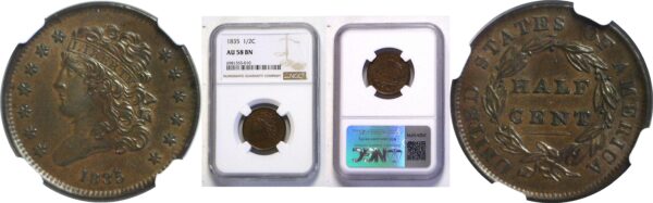 1835 Half Cent.  -   NGC AU-58