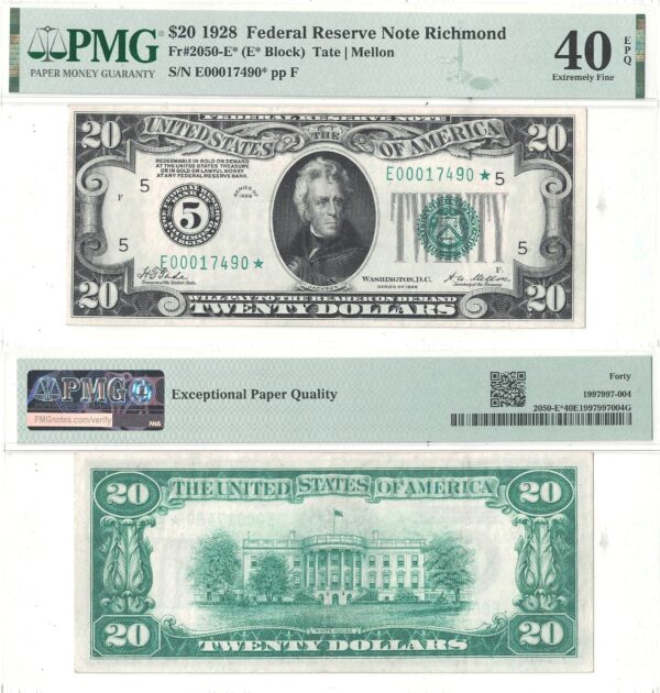 1928* $20 Federal Reserve Star Note PMG 40 EPQ