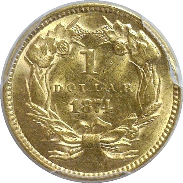 1874 One Dollar Gold Coin  -  PCGS MS-61 - Image 3