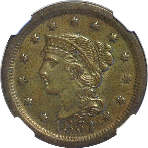 1851/81 Large Cent  -  NGC AU-58 - Image 2