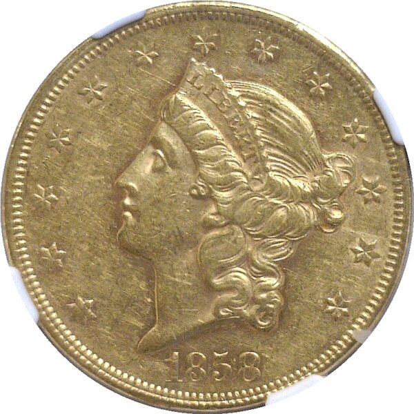 1858 $20 Liberty  -  NGC AU-55 - Image 2