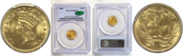 1889 One Dollar Gold Coin  -  PCGS MS-67  CAC.