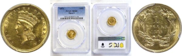 1873 One Dollar Gold Coin  -  PCGS MS-60