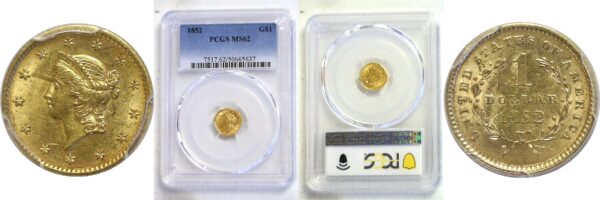 1852 One Dollar Gold Coin  -  PCGS MS-62