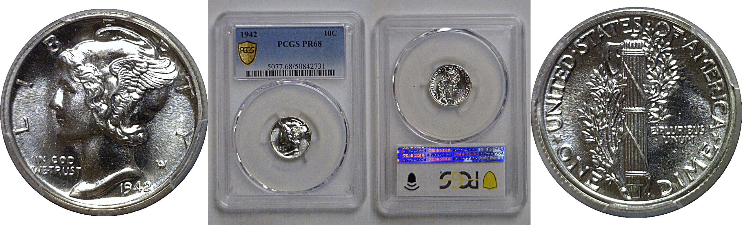 1942 Mercury Dime    PCGS PR-68