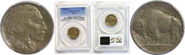 1913-S T-2. Buffalo Nickel  -  PCGS AU-53