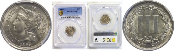 1865 Nickel Three Cent. -  PCGS MS-64