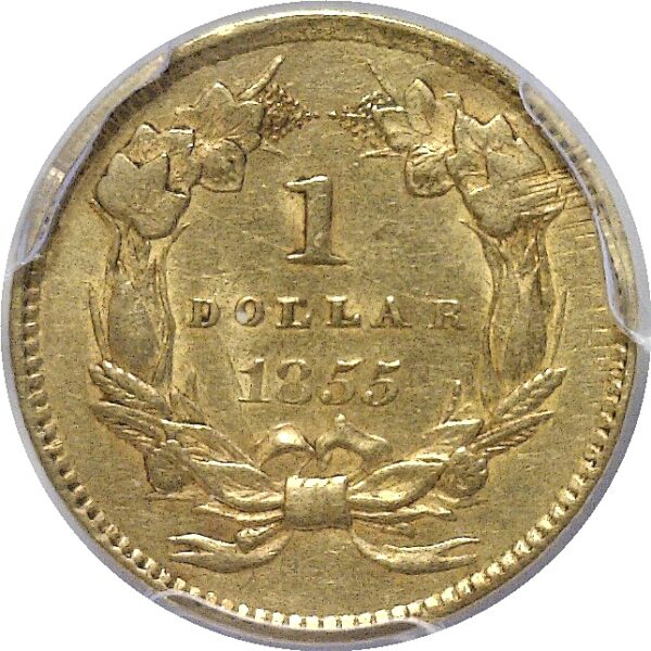 1855 One Dollar Gold Coin  -  PCGS AU-55 - Image 3