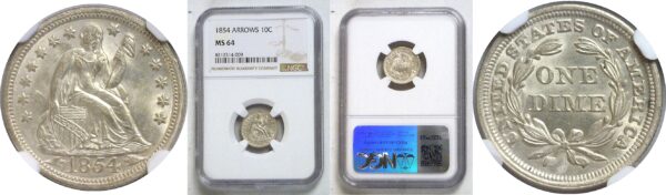 1854 Seated Liberty Dime. -  NGC MS-64