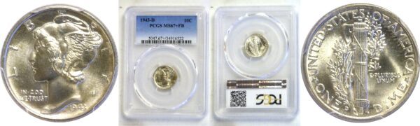 1943-D Mercury Dime. -  PCGS MS-67+ FB