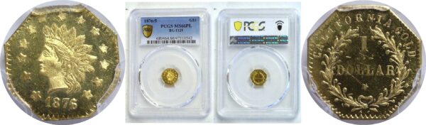 1876/5 $1 California Fractional Gold. BG-1129.   -   PCGS MS-66 PL