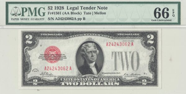 1928 $2 Legal Tender Fr 1501 PMG-66 EPQ - Image 2