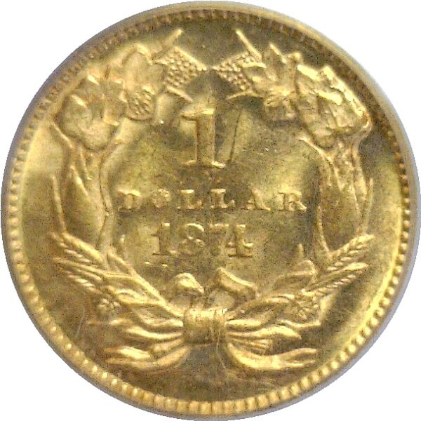 1874 One Dollar Gold Coin  -  PCGS MS-63 - Image 3