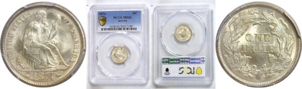 1874 Seated Liberty Dime. -  PCGS MS-66