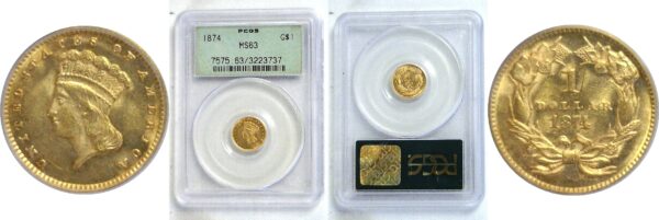 1874 One Dollar Gold Coin  -  PCGS MS-63