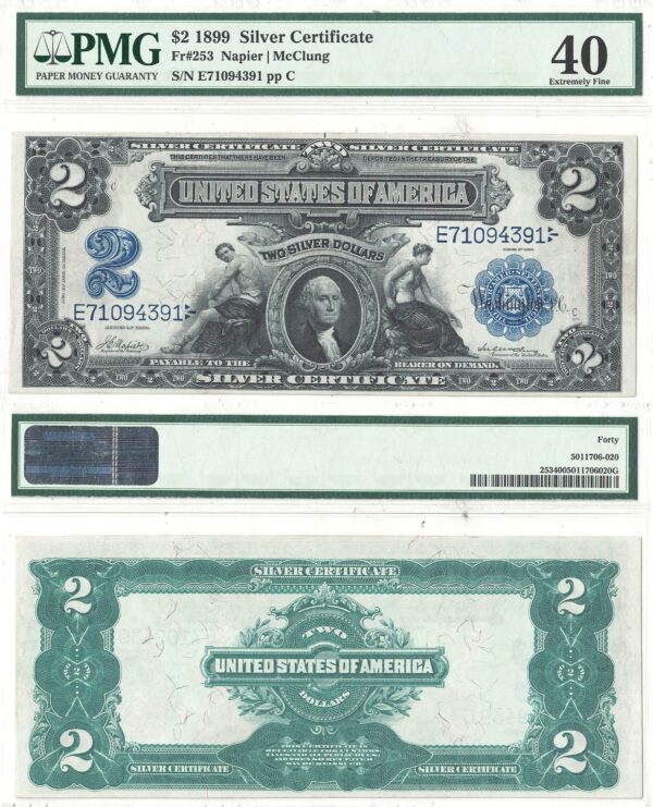 1899 $2 Silver Certificate  Fr 253 PMG-40