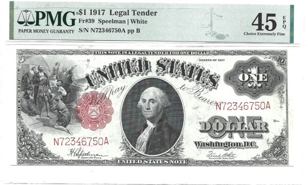 1917 $1 Legal Tender Note Fr-39 PMG XF-45 EPQ - Image 2
