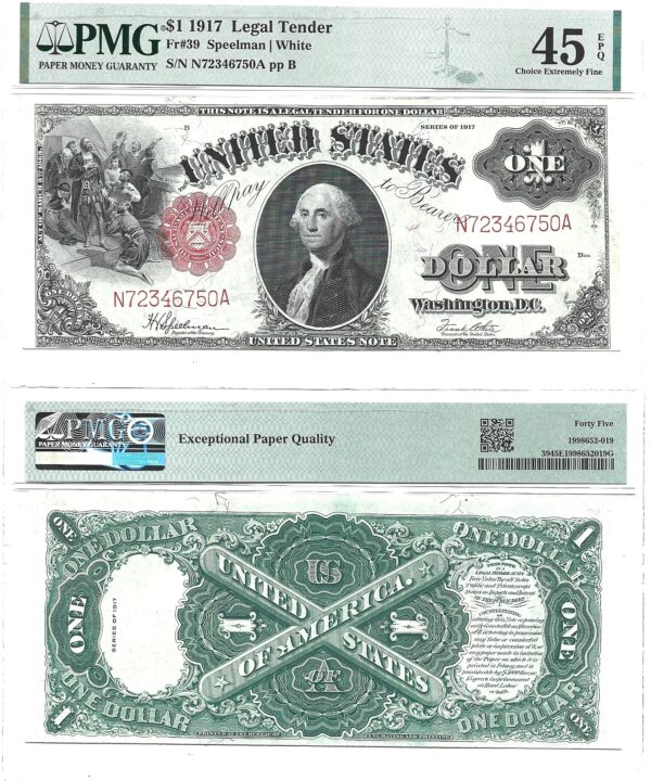 1917 $1 Legal Tender Note Fr-39 PMG XF-45 EPQ