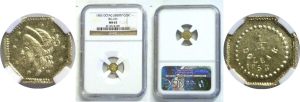 1853 25c California Fractional Gold. BG-101.  -  NGC MS65