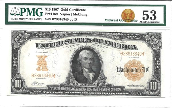 1907 $10 Gold Certificate Fr-1169  PMG-53 - Image 2