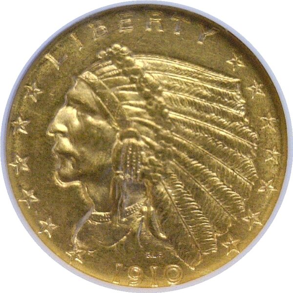 1910 $2 1/2 Indian. -  NGC MS-63. CAC - Image 2