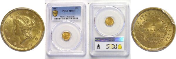 1852 One Dollar Gold Coin.  -   PCGS MS-65