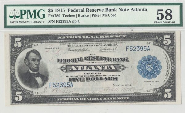 1915 $5 Federal Reserve Bank Note Fr-789 PMG-58 - Image 2